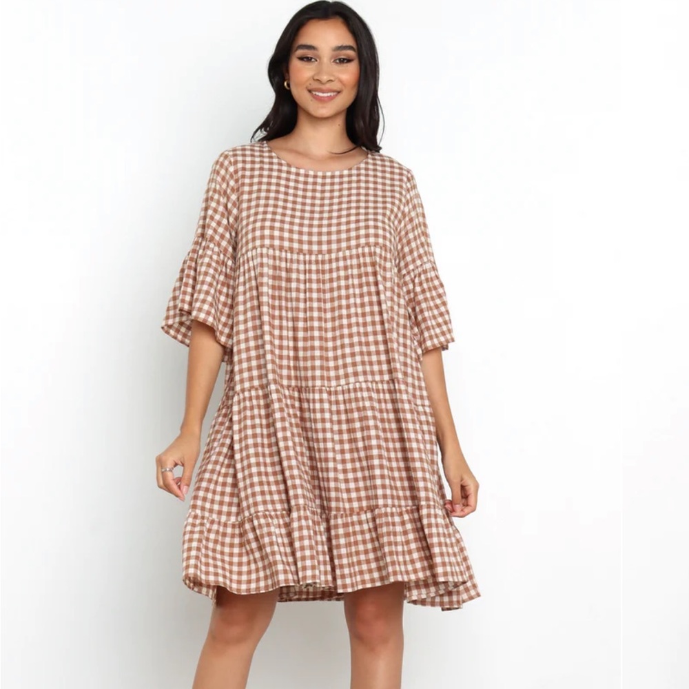 Petal & Pup Haynes Dress S/M (4-6) Gingham Beige NWT